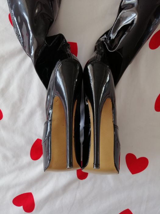 STROSZEK Kozaki latex piękne high heels pole dance wysokie pleaser