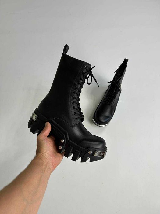BALENCIAGA Bulldozer buldoser Black leather черевики чорні ботинки 43