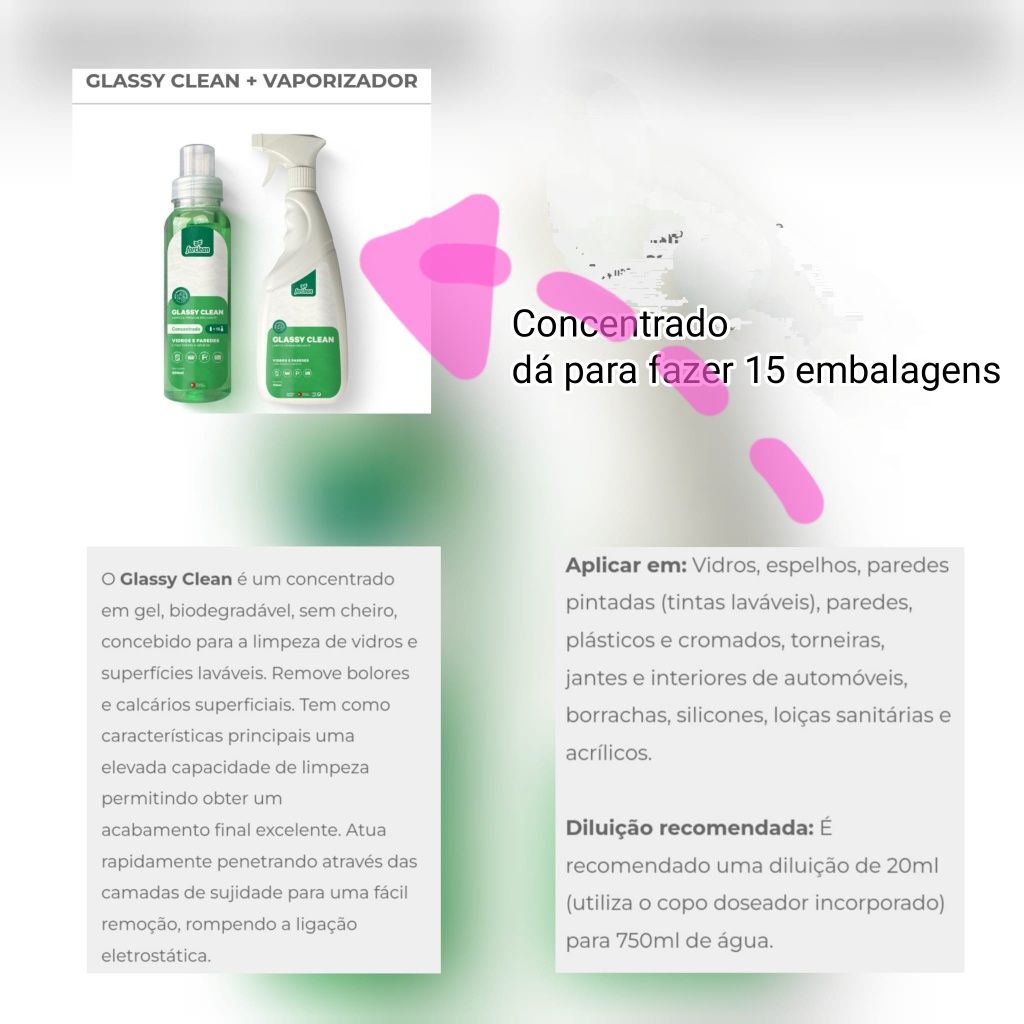 Glass clean , produto de limpeza 100%vegan dá para 15  pulverizadores