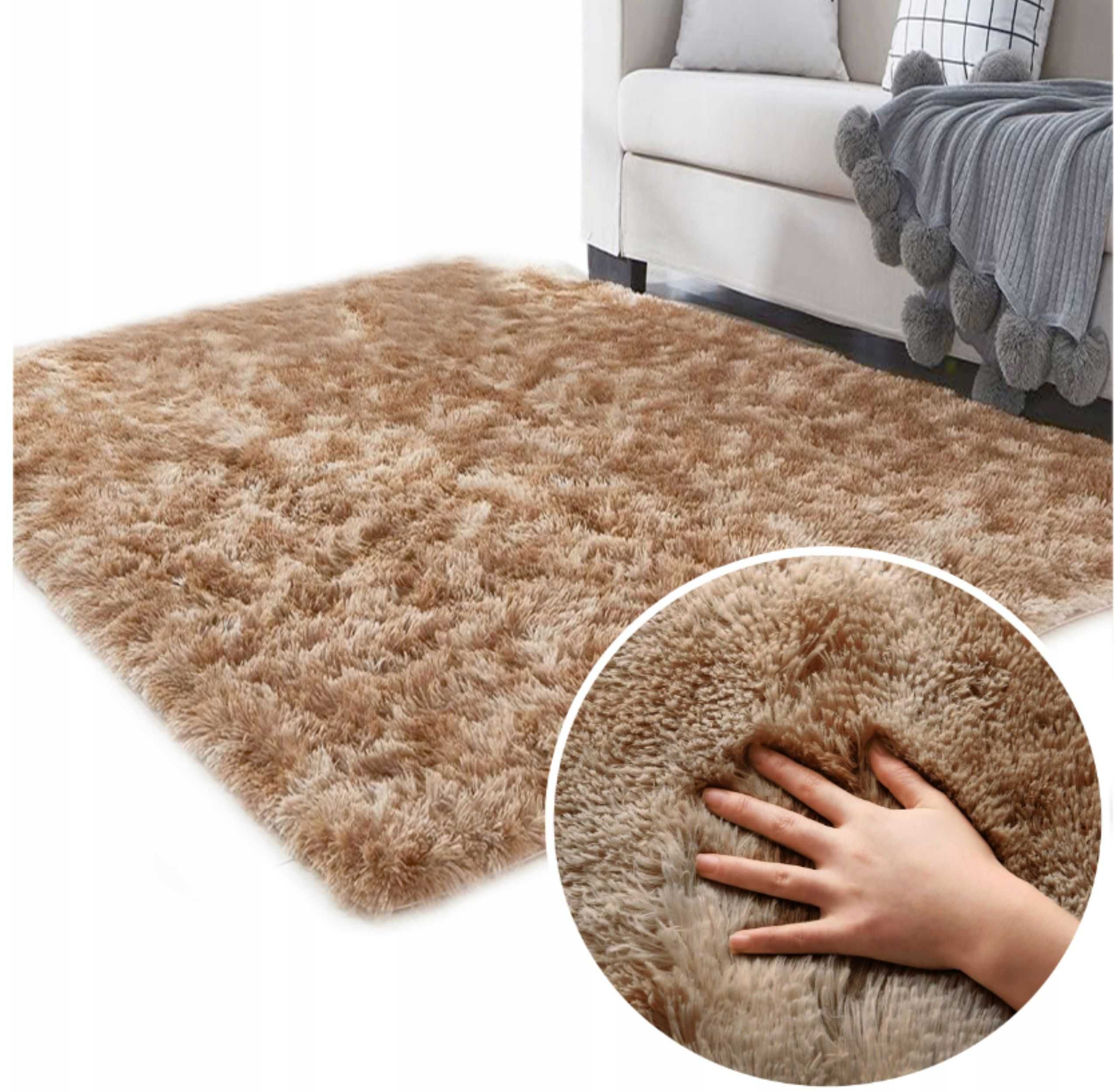 Dywan długi włos Shaggy miękki brązowy beż pomarańcz 220/160 cm XXL