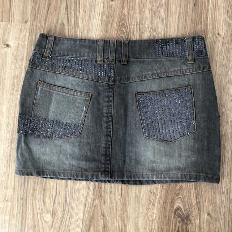 Czarna jeansowa spódnica mini z cekinami 40