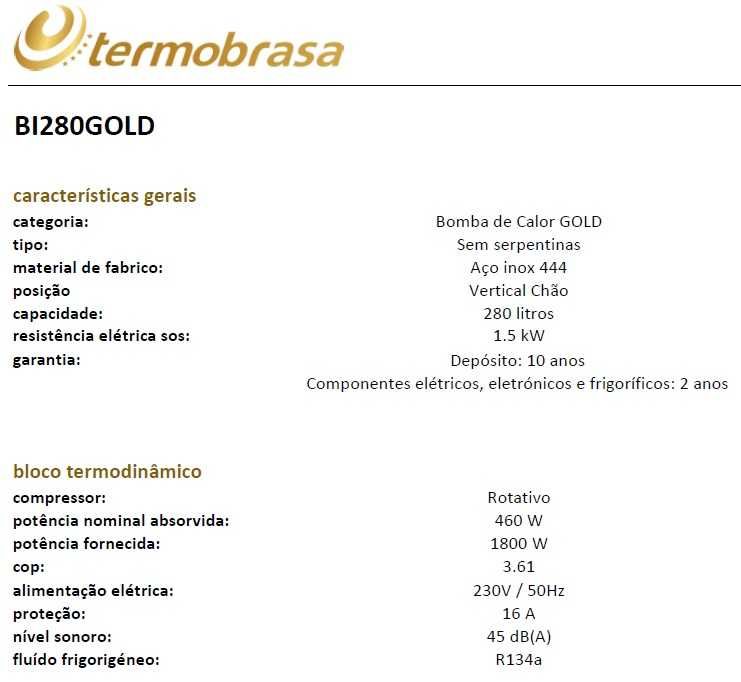 Bomba de Calor Termobrasa GOLD 280L Inox