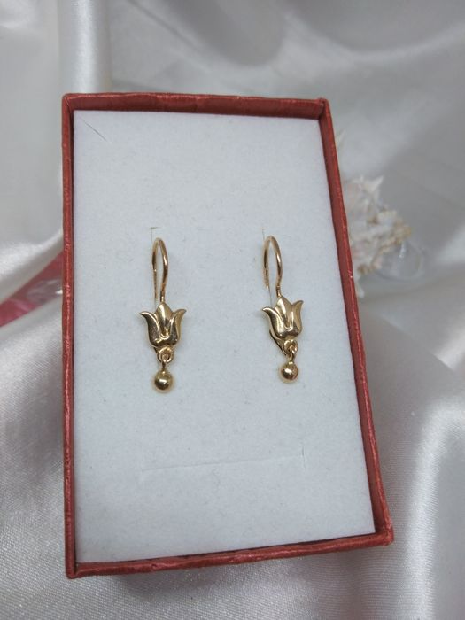 Piękne złote kolczyki tulipany, złoto Golden rose 583
