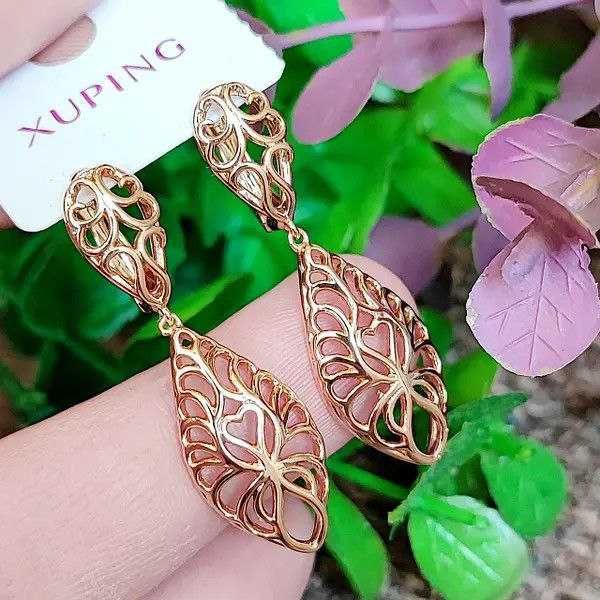 Сережки вісюльки ажурні Xuping медзолото позолота