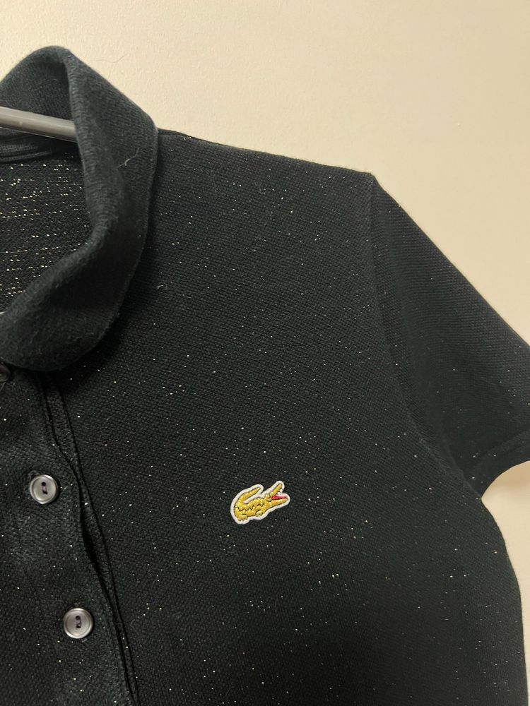 Підліткова футболка на дівчинку 13-15 рок Lacoste чорна з блискітками