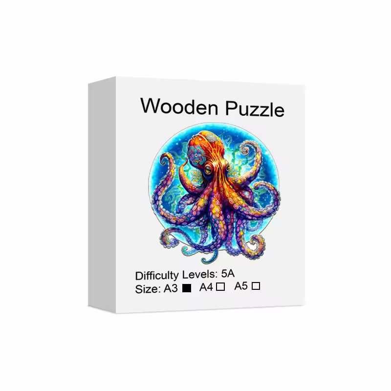 Puzzle drewniane - Ośmiornica, rozmiar A3, L, największe