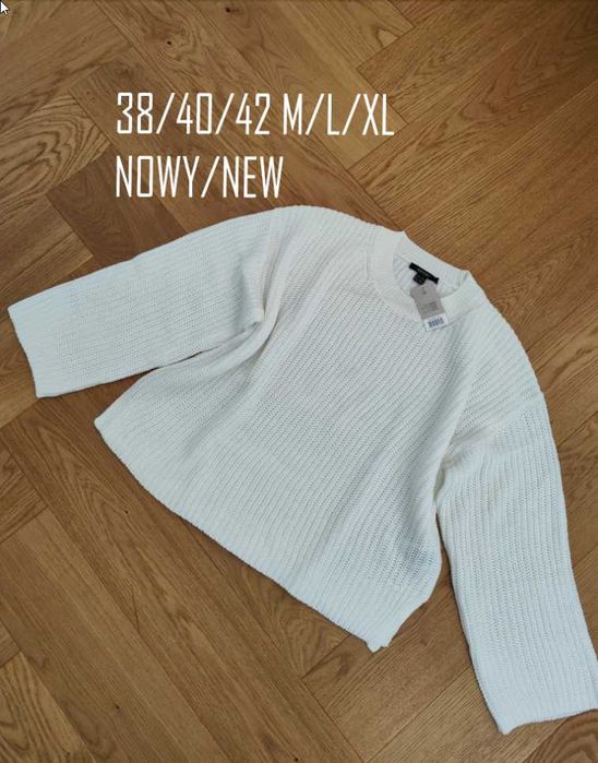 Nowy sweter damski 38/40/42 M/L/XL śmietankowy biały oversize
