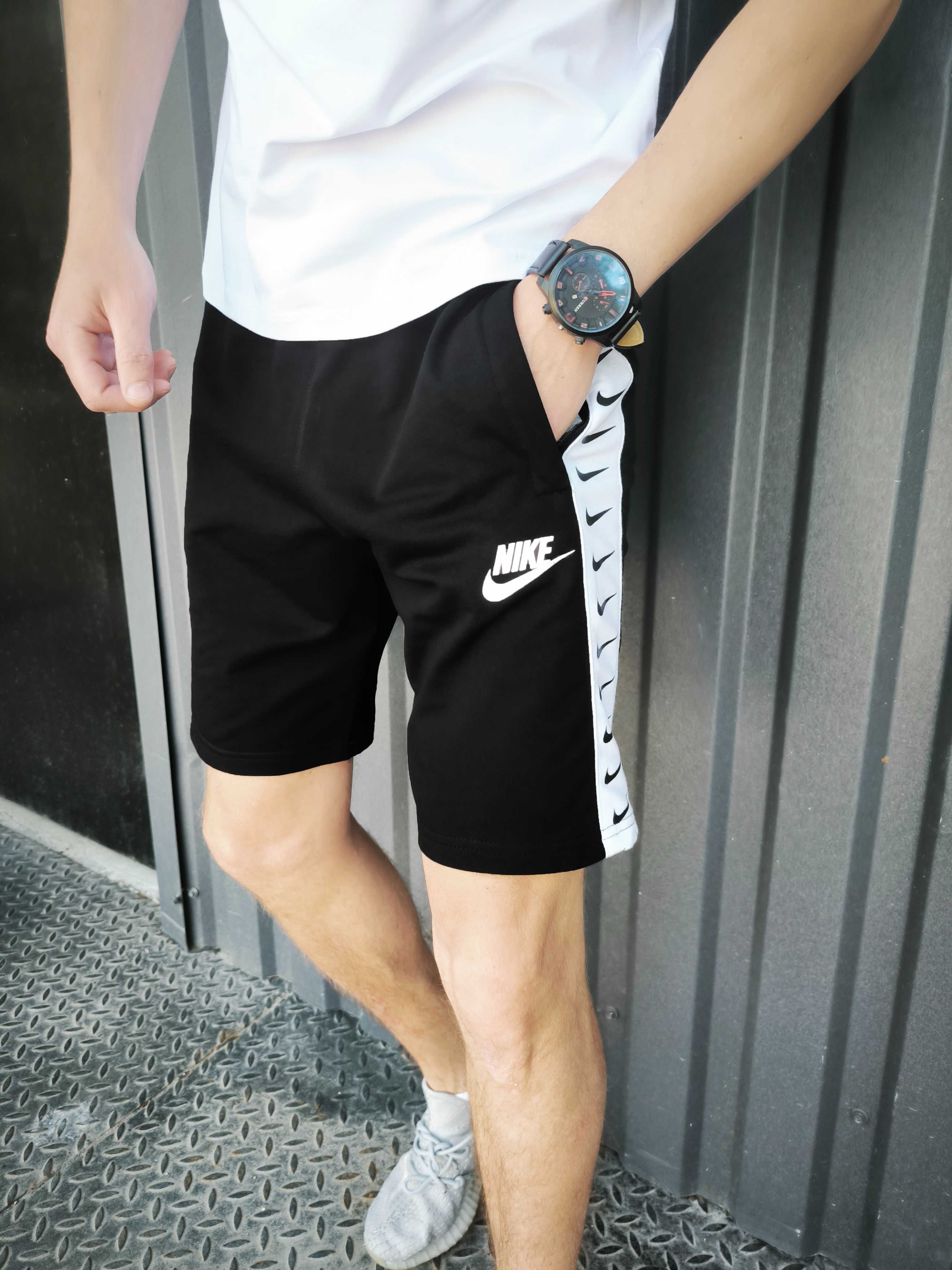 Літній чоловічий комплект Nike футболка + шорти чорний білий
