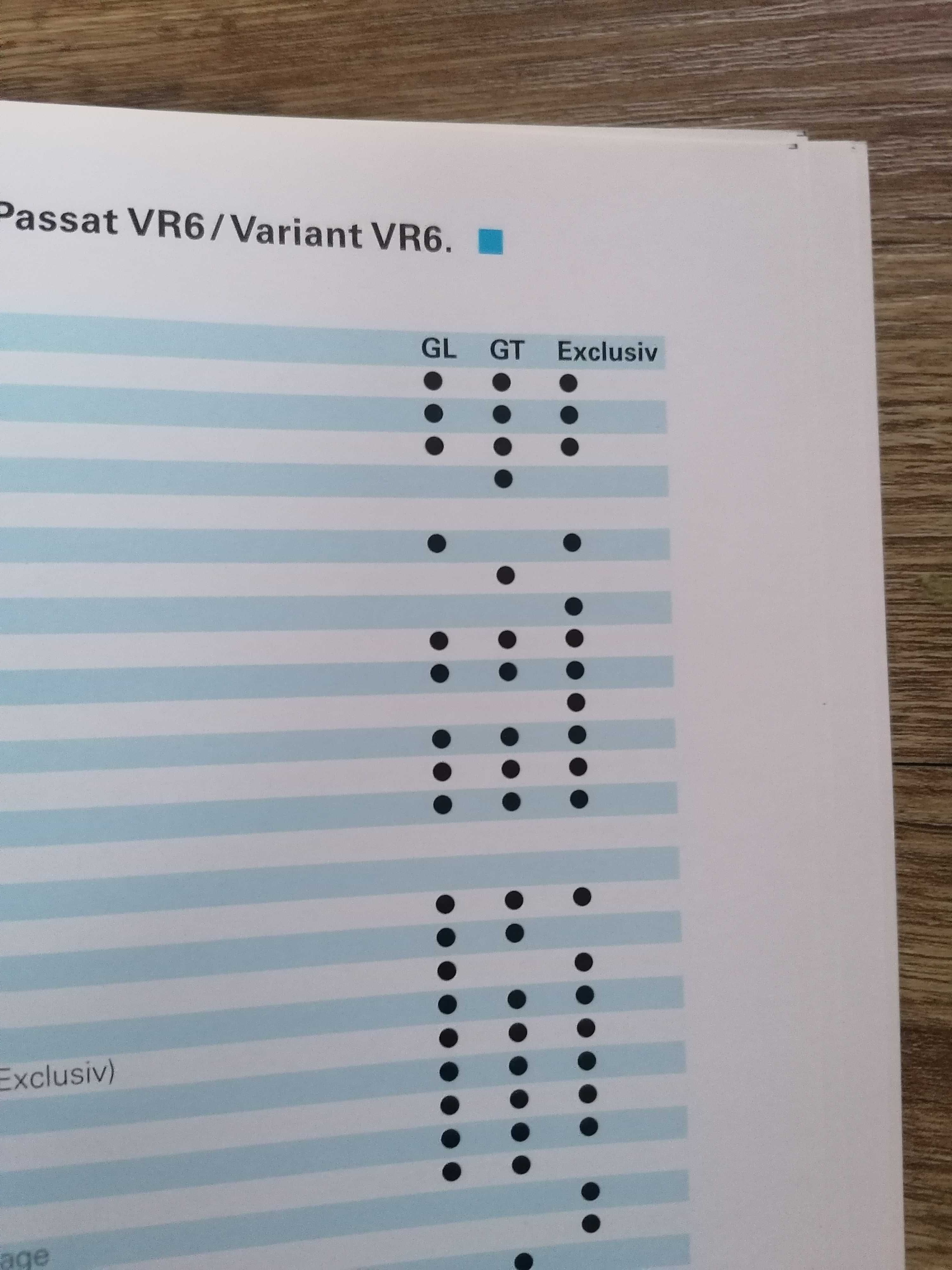 Prospekt VW Passat B3 VR6 GL, GT, Exclusiv