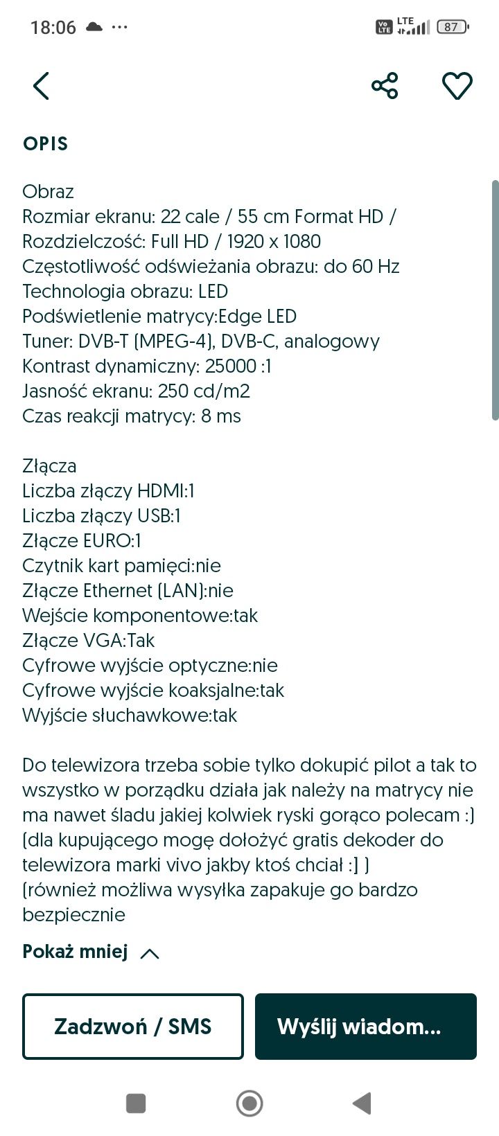 Telewizor Sharp 22 jak nowy
