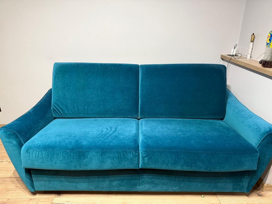Zestaw mebli Agata Meble, Rozkladana sofa z materacem, fotel, pufa