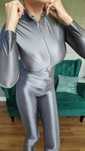 Szary kombinezon lycra catsuit wet look błyszczący nylon spandex latex