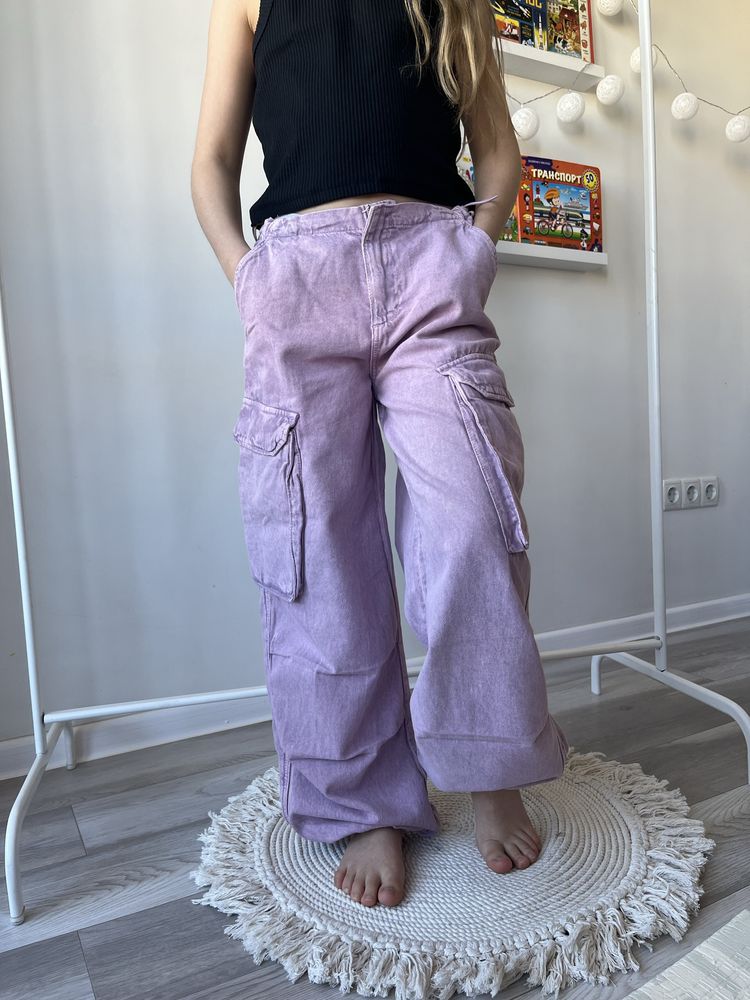 Джинси парашути штани карго Zara рожеві