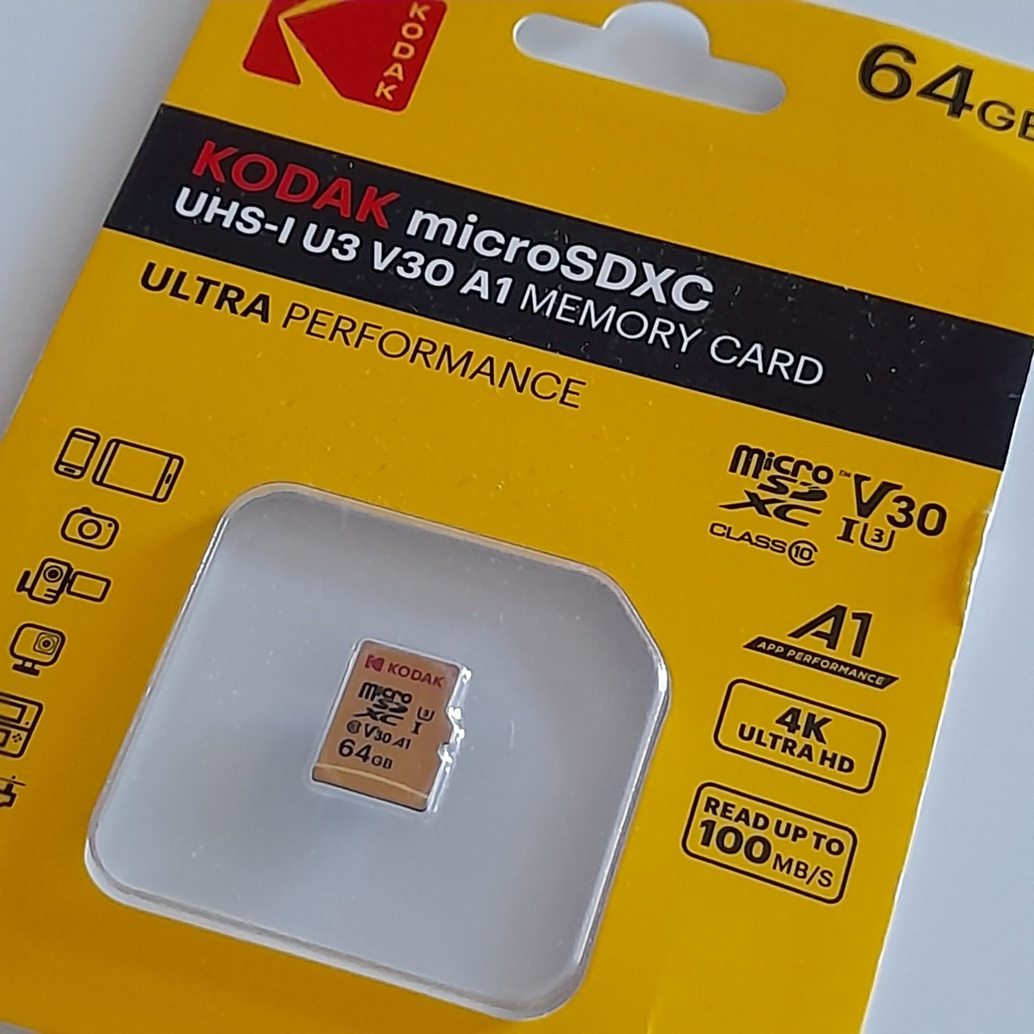 Карта памяти Высокоскоростная Kodak 64GB micro SD/TF UHS-I U3 V30 A1