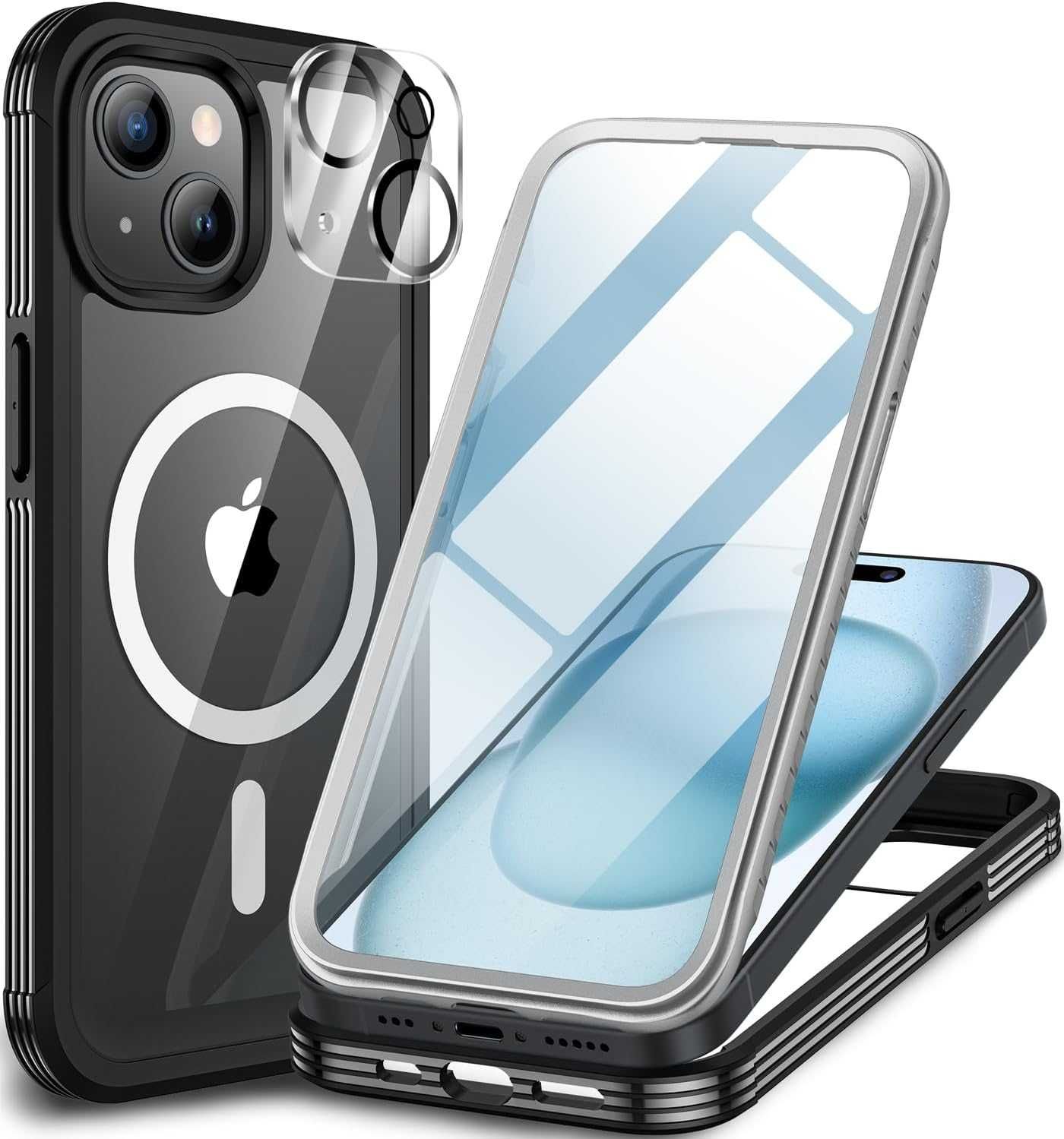CENHUFO etui 360 do iPhone 15 pancerne etui magsafe + szkło na aparat