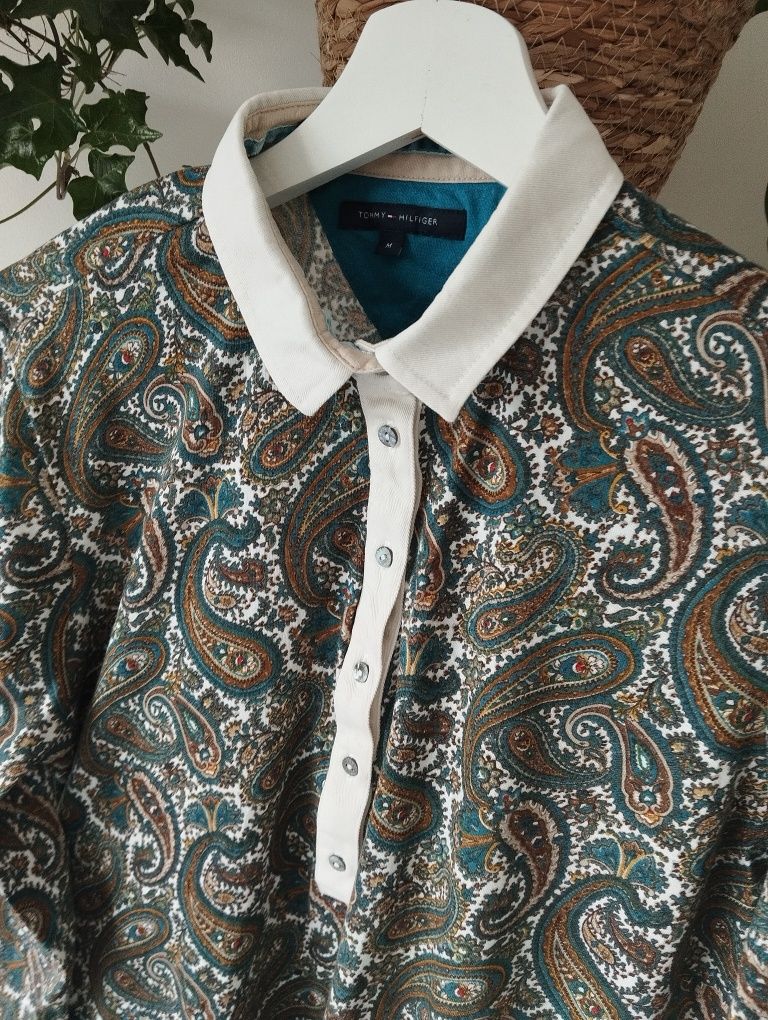 Bluzka z kołnierzykiem w orientalny print, listwa guzikowa r. 38 Tommy
