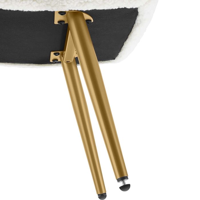 Fotel Hygge Bouclé kremowy/złoty Ze stołkiem OUTLET