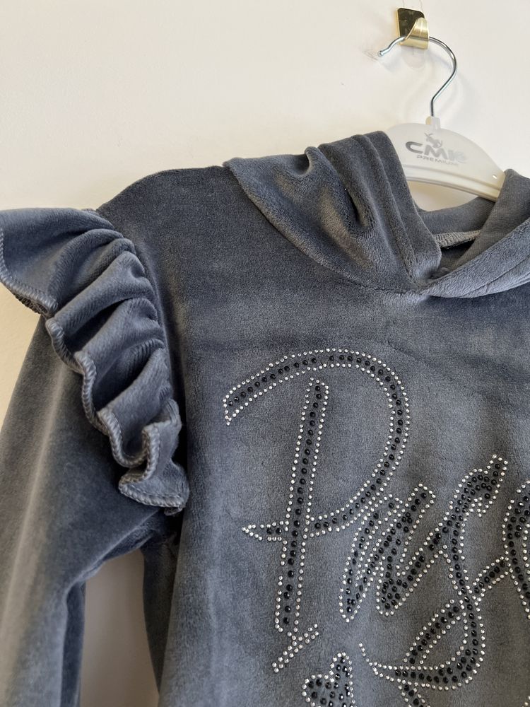 Komplet dziewczęcy dres welurowy szary r.140/146