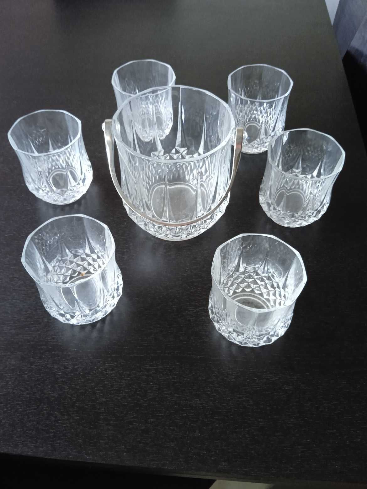 Conjunto copos de cristal de whisky com balde de gelo
