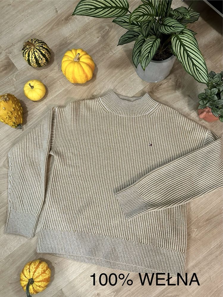 Sweter z golfem w prążek Tommy Hilfiger 100% wełna