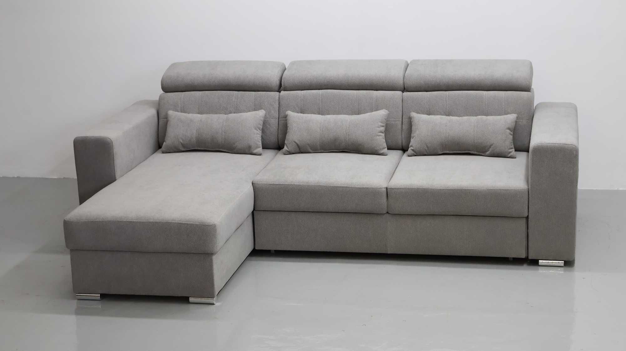 THS NAROŻNIK funkcja spania pojemnik regulowane oparcie SOFA szara