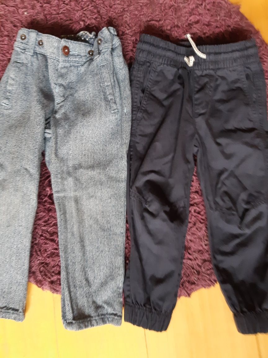 dwie pary spodni H&M ciepłe jodełkowe i granatowe, r. 86 92