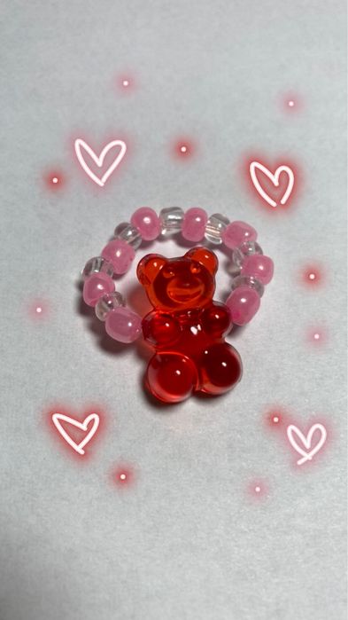 handmade pierscionek z zelkowym misiem