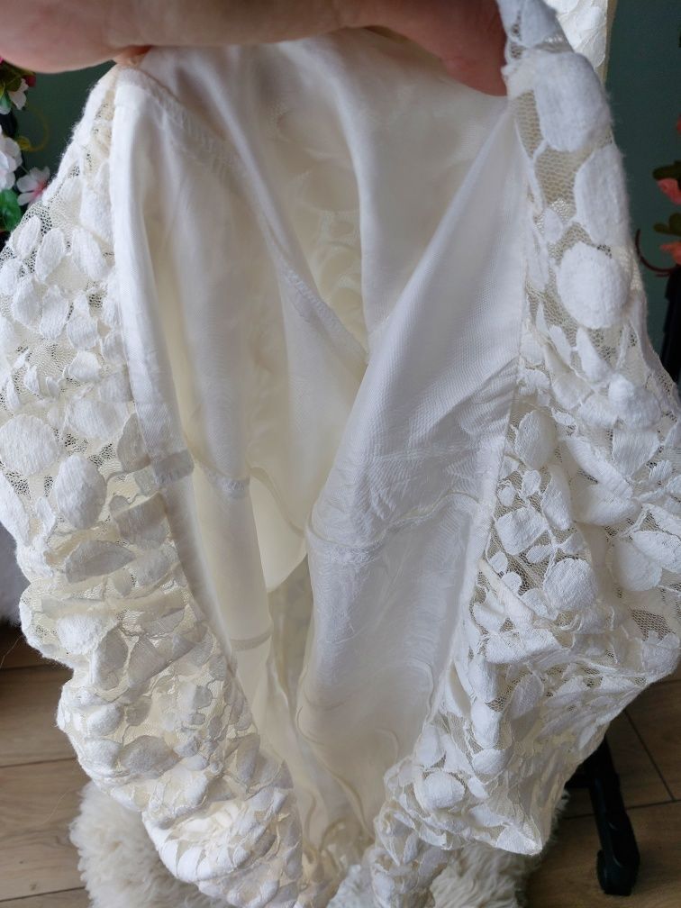 Koronkowa vintage sukienka damska Kremowa S/M na ramiączkach