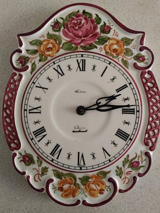 Ceramiczny zegar kuchenny Eloma – ręcznie malowany, vintage, Niemcy