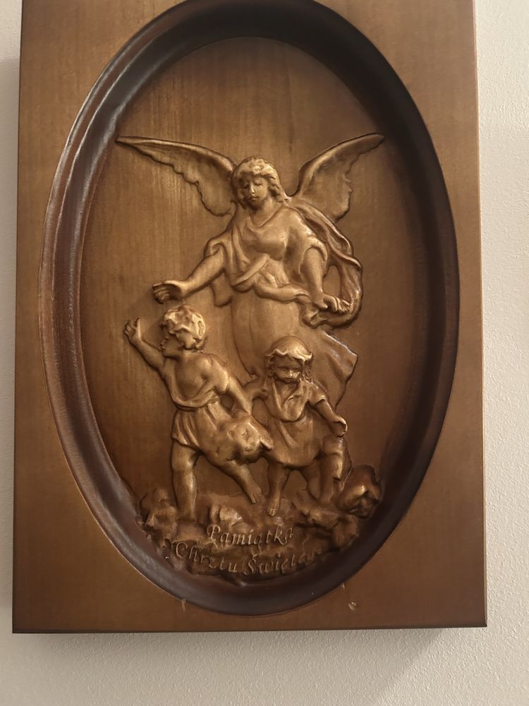 Pamiątka chrztu Płaskorzeźba drewniana