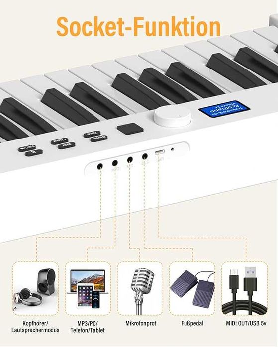 Składany Keyboard Pianino Fortepian z 88 Klawiszami MIDI Bluetooth LCD