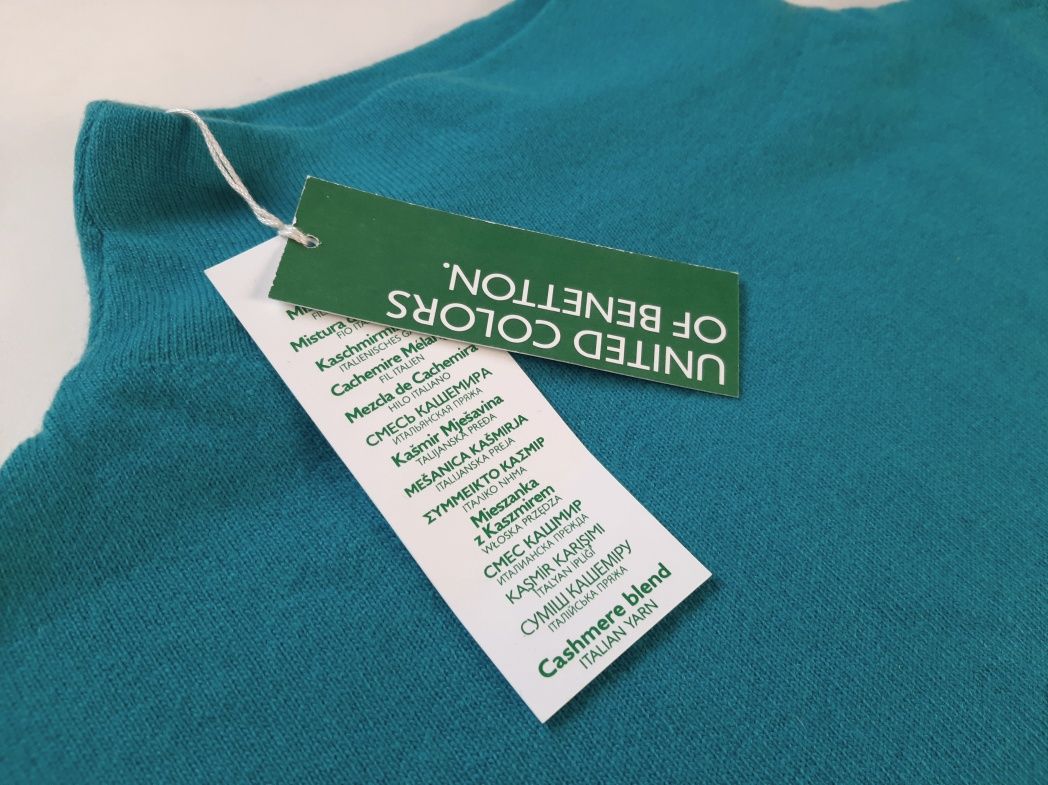 Benetton Nowy sweter turkus z kaszmirem M