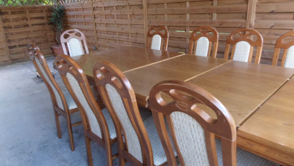 piękny duży masywny dębowy stół 12 krzeseł stan bdb wysyłka dowóz