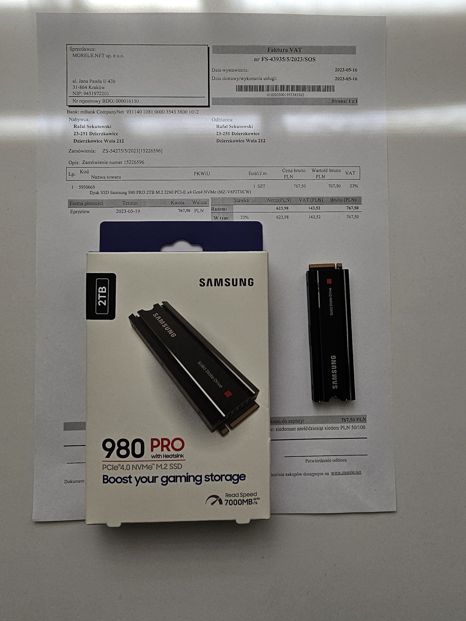 Dysk SSD do PS5 Samsung 980 PRO Heatsink 2TB M.2 Gen4 MZ-V8P2T0CW GWAR