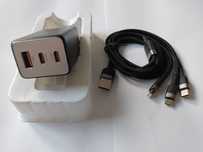 Kabel przewód 3w1 USB na USB-C +microUSB +Apple Iphone + ŁADOWARKA 67W