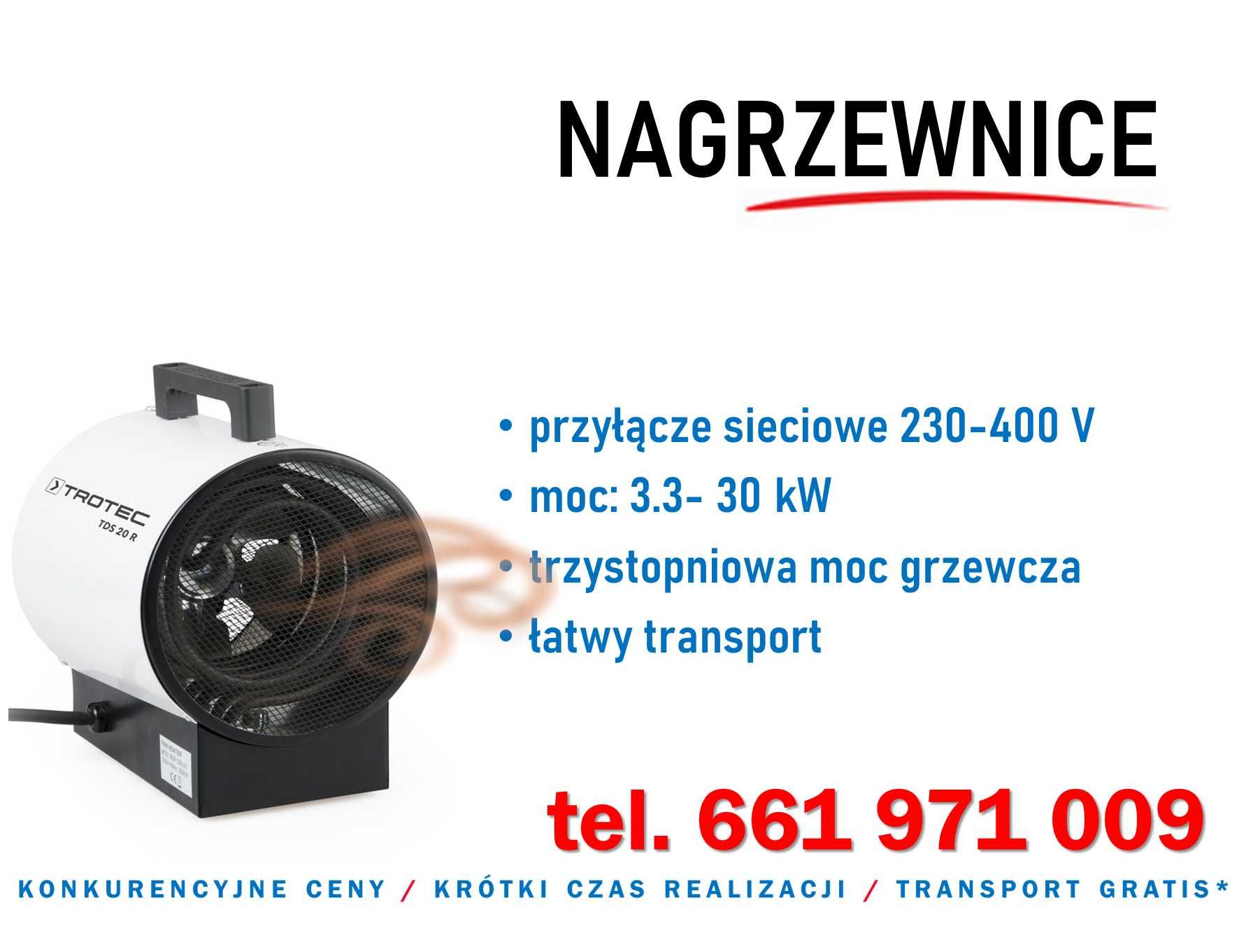 Osuszacze powietrza, nagrzewnice wynajem, Radzymin transport Gratis