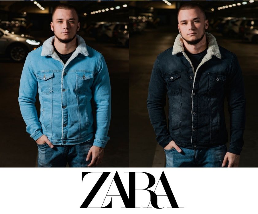 Джинсова куртка з хутром ZARA мужская джинсовка с мехом Шерпа
