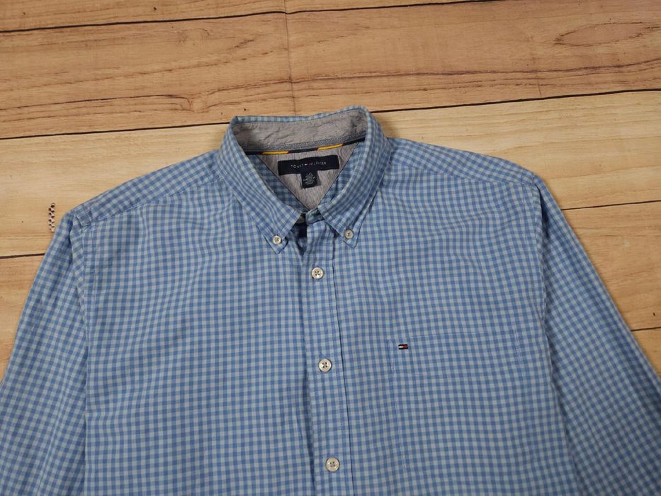 TOMMY HILFIGER Koszula w Kratkę Męska Niebieska Logowana r. L