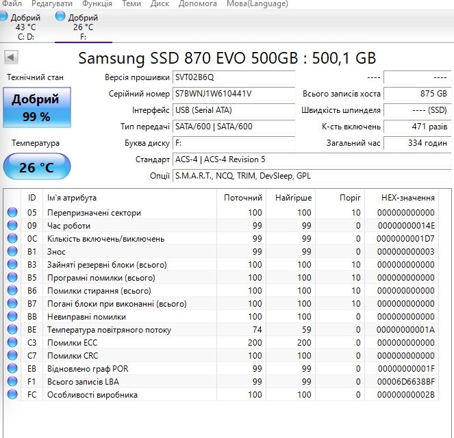 Samsung 870 ssd EVO 500GB SATA 3 MZ77E500B