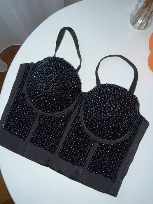 Корсет жіночий з бусами  чорний розмір с-м святковий корсет для жінок