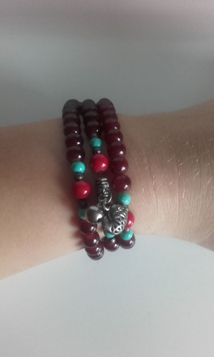Bransoletka krótki naszyjnik bordo bordowy burgund burgundowy charms