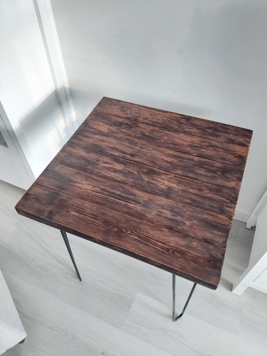 Stolik PRL z metalowymi nogami plecionka pcv + gratis drewniany blat