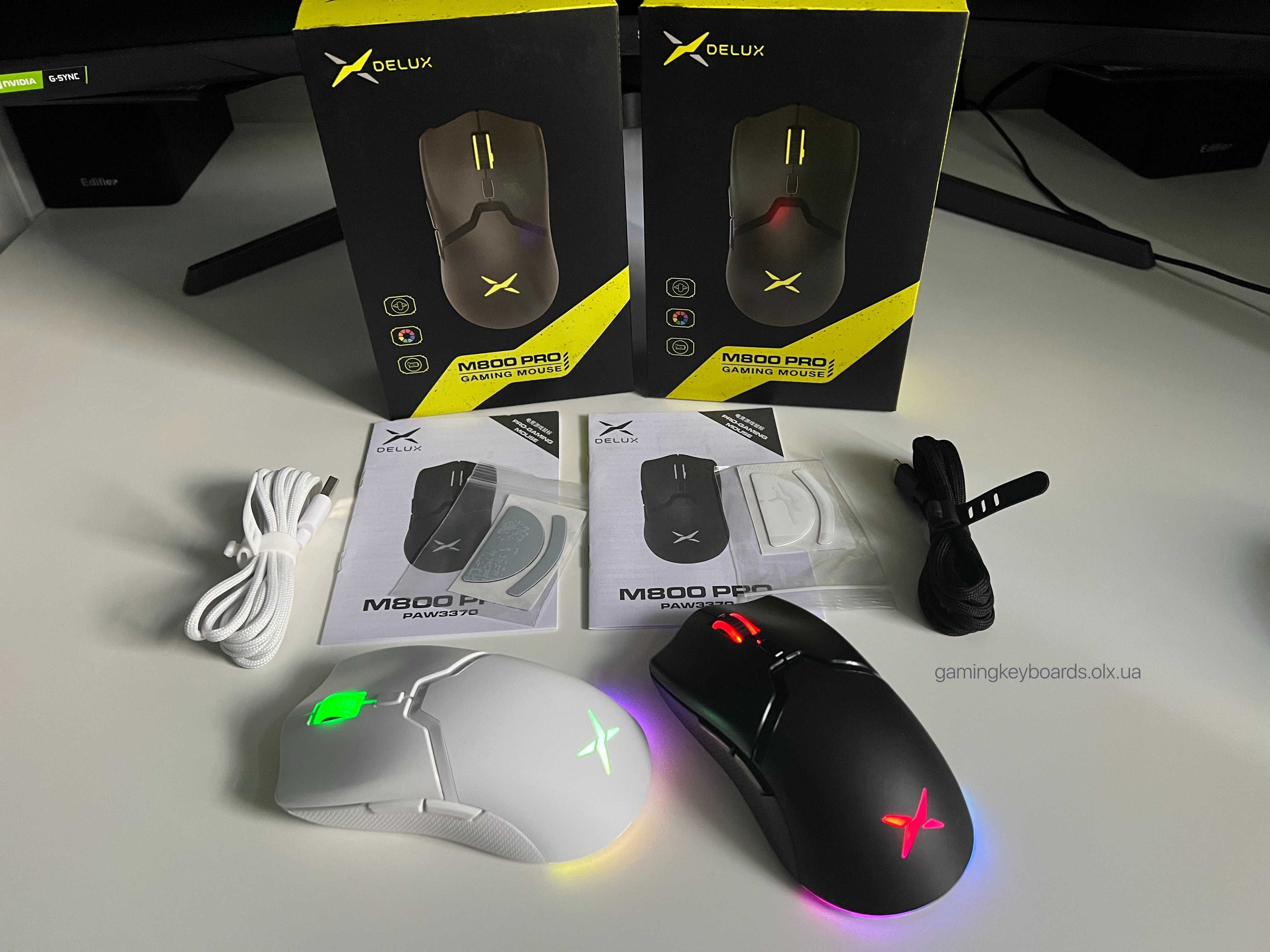 Нова Delux M800 PRO сенсор PAW3370. Безпровідна ігрова мишка з RGB