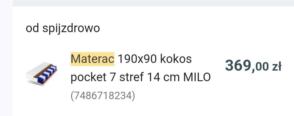 Materac 190x90 kokos 7 strefowy jak nowy !