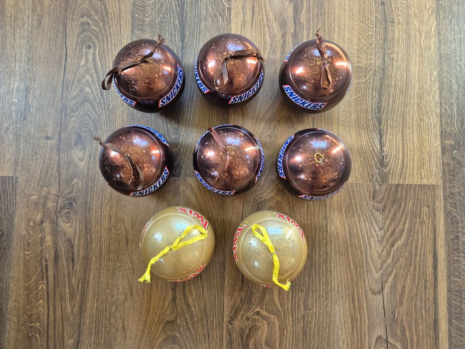 Bombki na choinkę, ozdoby świąteczne, pojemniki Snickers, Twix