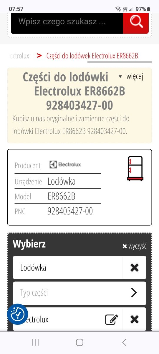 Części do lodówki Elektroluks ER8662B