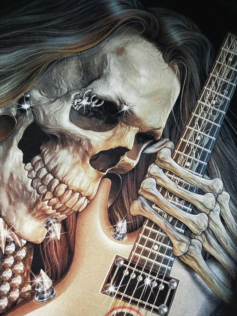 Szkielet z gitarą koszulka z dwustronnym nadrukiem S