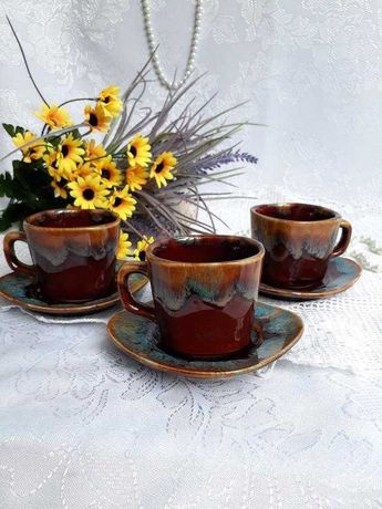 Набор кофейных пар СССР керамика майолика винтаж чашка с блюдцем