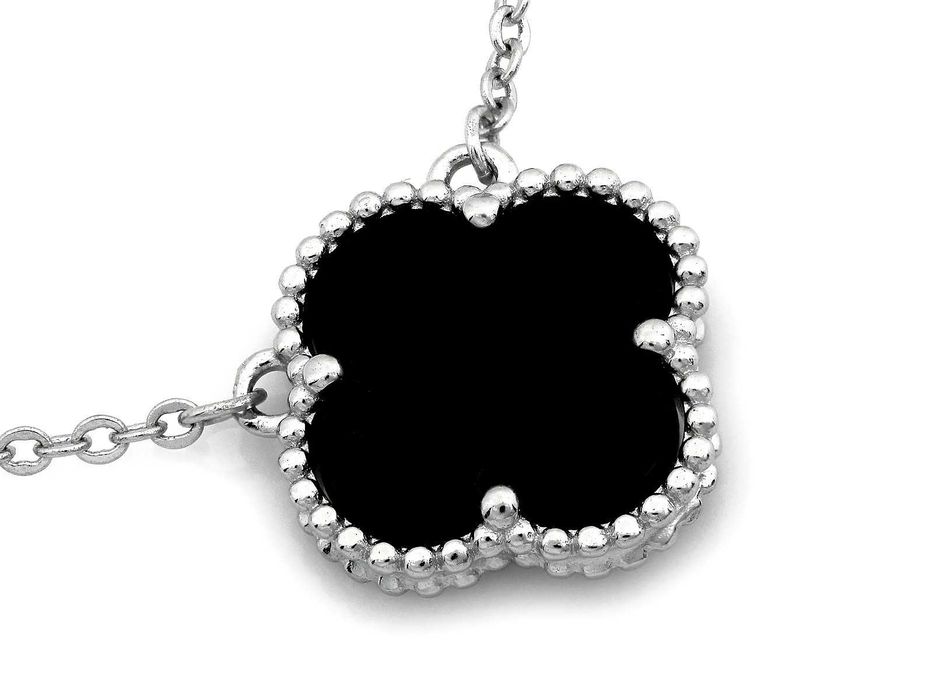 Naszyjnik srebrny 925 wisior z czarnym onyksem koniczyna marokańska