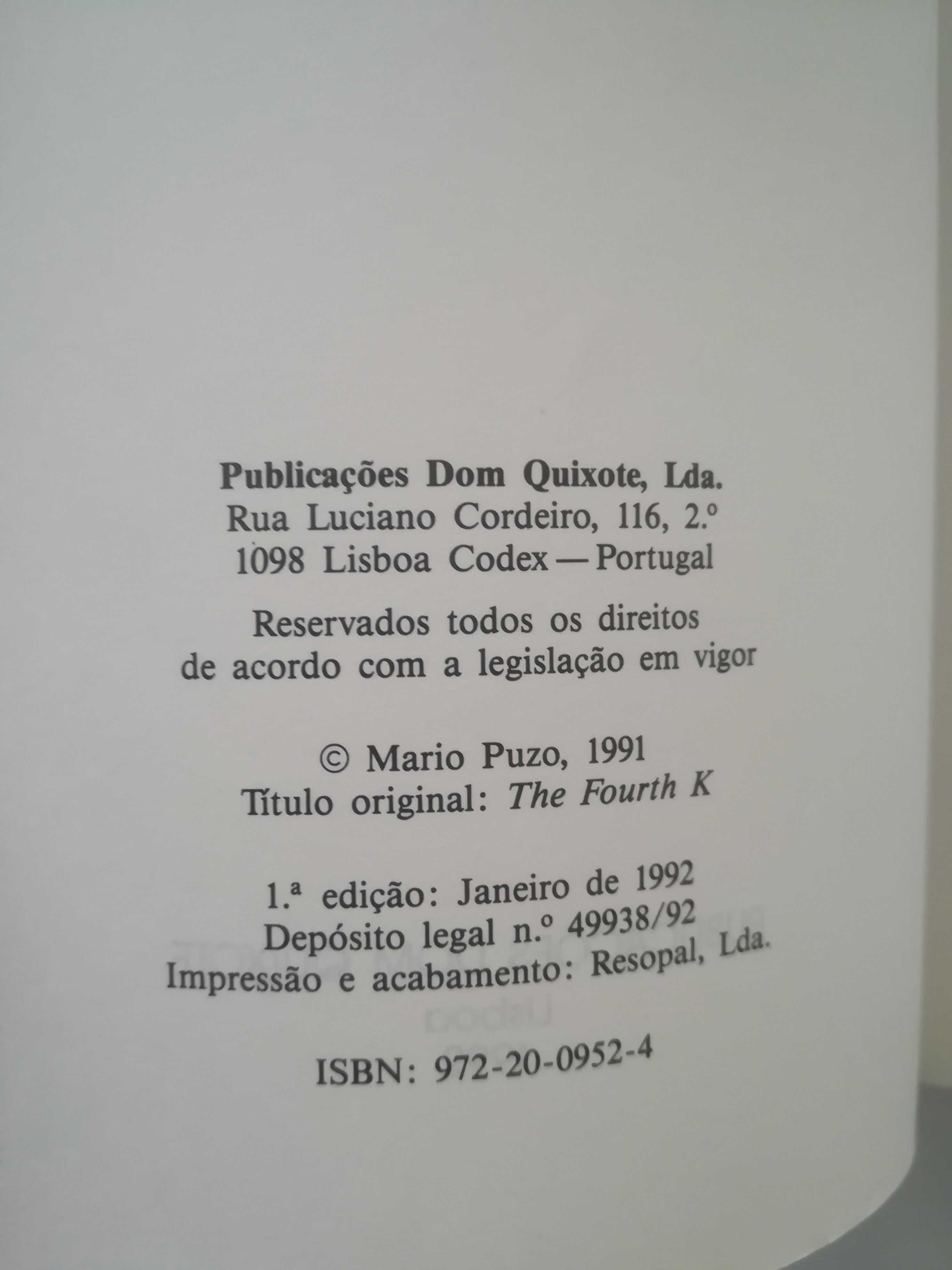 Mario Puzo - O Quarto Kennedy - romance - 1a edição